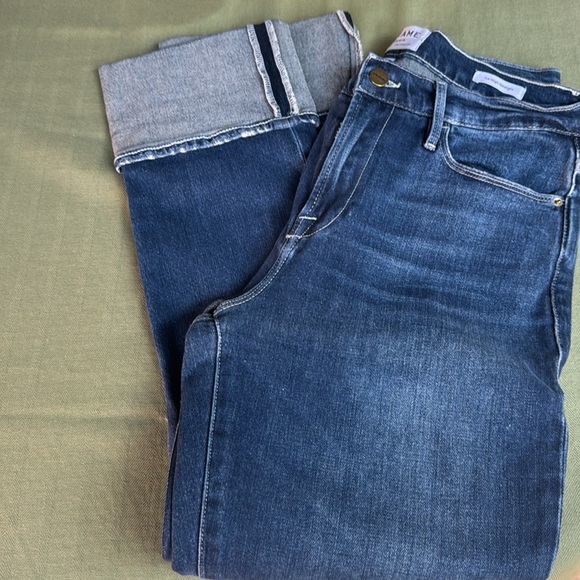 Frame Le Nouveau High Rise Straight Leg Raw Big Cuff Jeans - Picture 4 of 5